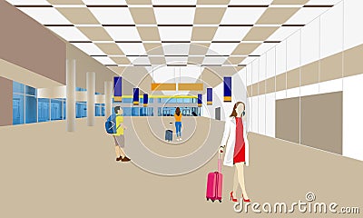 passengers airport hall Vector Illustration