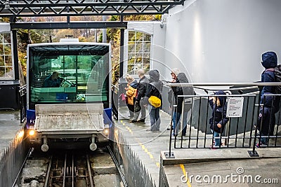 Passengers awaiting the Floibanen funicular Editorial Stock Photo