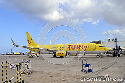 Passengers disembarking form a TUI fly Boeing 737 800 aircraft Editorial Stock Photo