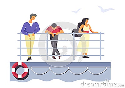 Passengers on ferry or liner, people traveling by sea Vector Illustration
