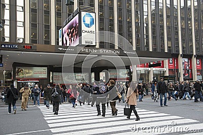 Passengers outside Penn Station New York Editorial Stock Photo