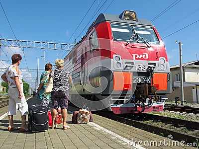 Passengers on the platform of the station Lazarevskoye Sochii expected arrival of the train Editorial Stock Photo