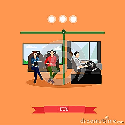 Passengers public transport concept vector banner. People in bus. Vector Illustration