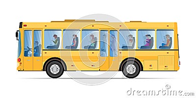 Passengers traveling by public bus Vector Illustration