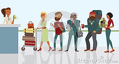 Passengers waiting to check-in at airport Vector Illustration