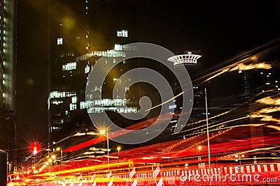 Passing Lights Long Exposure Night Frankfurt Germany Westend Tower Editorial Stock Photo