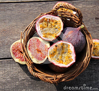 Passion fruit and figs Stock Photo