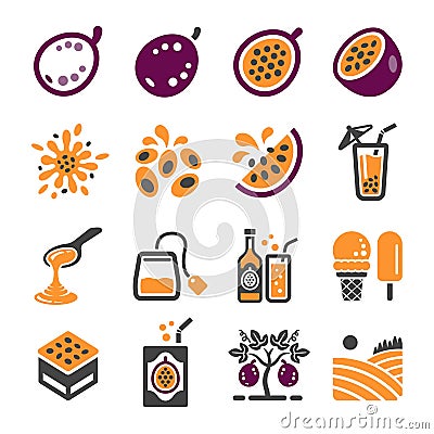 Passion fruit icon set Vector Illustration