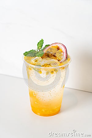 Passion fruit mango mojito in glass Stock Photo