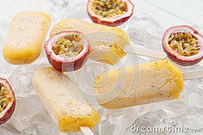 Passion fruit popsicle yummy fresh summer fruit sweet dessert still life Stock Photo