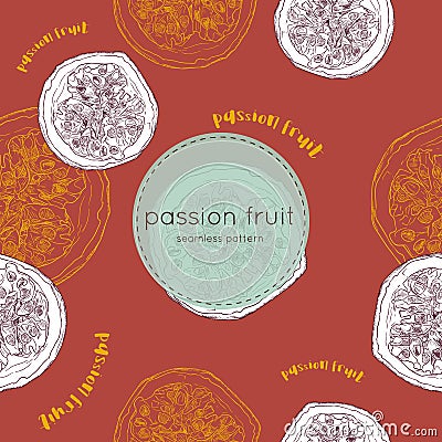 Passion fruit vector illustration, hand draw seamless pattern. Vector Illustration