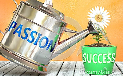 Passion helps achieving success - pictured as word Passion on a watering can to symbolize that Passion makes success grow and it Cartoon Illustration