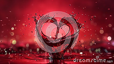 Passion Red: Heart Made of Red Wine, Unique Valentine's Day Wishes on an Intense Red Background. Stock Photo