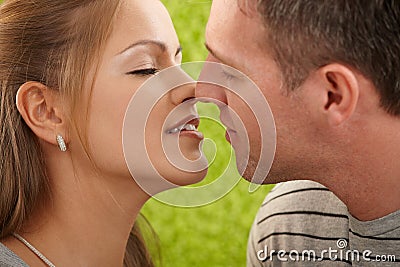 Passionate couple before kiss Stock Photo