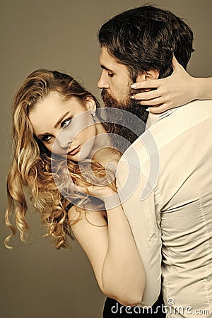 Passionate couple kissing, boy and girl. Barber or hairdressing salon Stock Photo