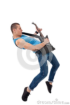 Passionate guitarist playing Stock Photo