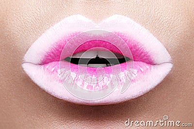 Passionate pink lips,macro photography Stock Photo