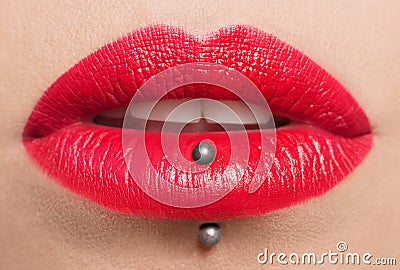 Passionate red lips,macro photography Stock Photo