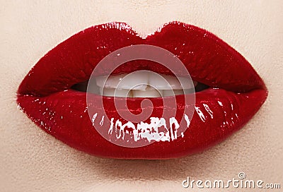 Passionate red lips,macro photography Stock Photo