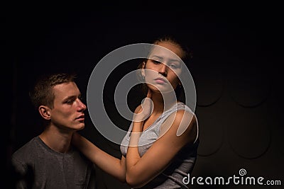 Passionate young couple in the room Stock Photo