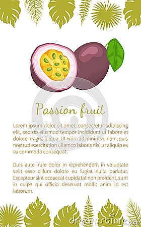 Passionfruit with Leaf Exotic Juicy Fruit Poster Vector Illustration