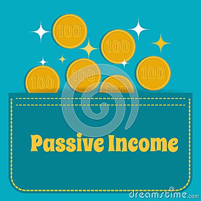 Passive income. Gold coins fall into the pocket. Flat design. Vector Illustration