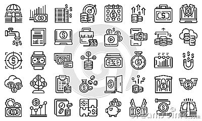 Passive income icons set outline vector. Money fund Vector Illustration