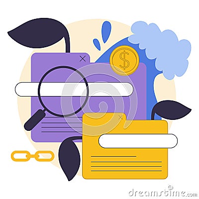 Passive income from the internet. Character making money on online surfing. Vector Illustration