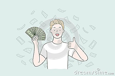 Passive income, money falling, cashback concept. Vector Illustration