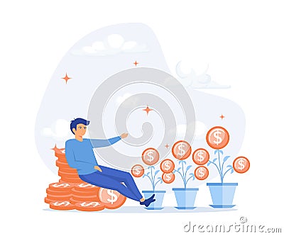 Passive income and salary concept, Businessman relaxes waiting for the money Vector Illustration