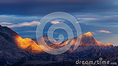 Dolomites, Italy, Sunset in Giau Stock Photo