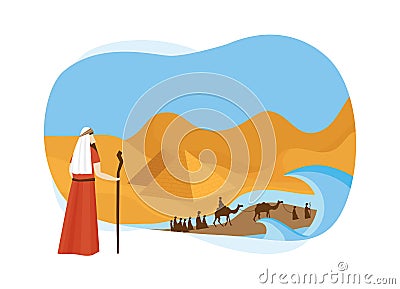 Passover card with Moses Looking at Egypt- Vector Vector Illustration