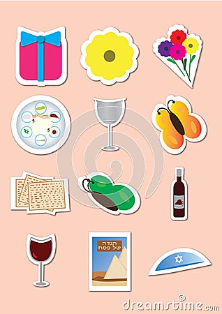 Passover jewish Holiday cut out elements Vector Illustration