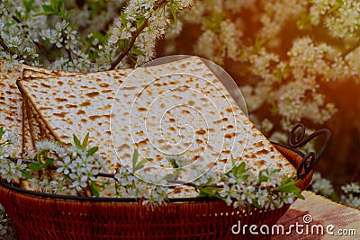 Passover matzoh jewish holiday bread over table Stock Photo