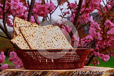 Passover matzoh jewish holiday bread over table Stock Photo