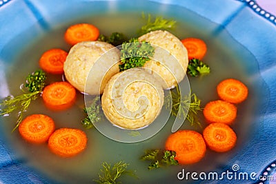 Passover Pesach holiday delicious Matzoh ball soup with matzah Stock Photo