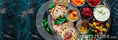 Passover Seder plate with a diverse array of symbolic foods, reflecting the multicultural aspect of the holiday Stock Photo