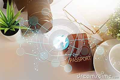 Passport and airline reservations,travel budget,travel in different places Stock Photo