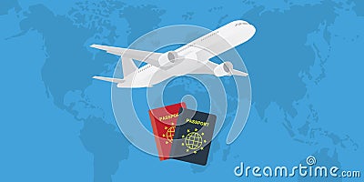 Passport with airplane and world map as background Vector Illustration