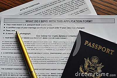 Passport Application Form and Book Stock Photo