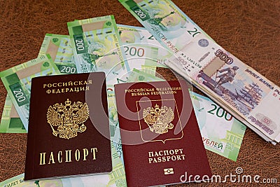 Passport on the background money russia documents trip Stock Photo