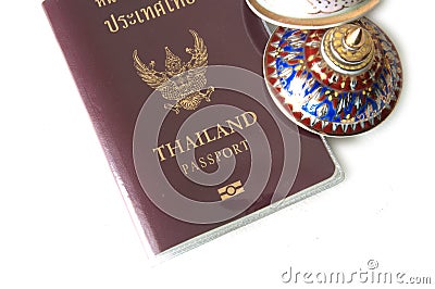 Passport and Benjarong Stock Photo