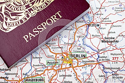 Passport and Berlin Map Stock Photo