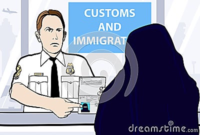 Passport control of woman wearing niqab Vector Illustration