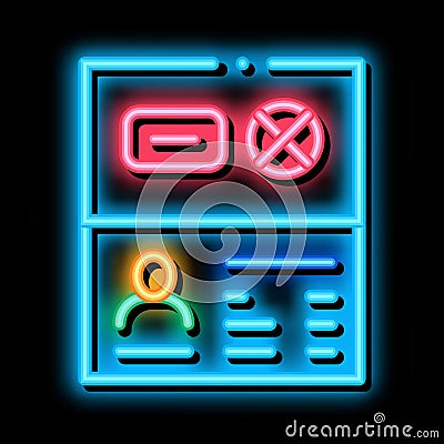Passport Denial neon glow icon illustration Vector Illustration