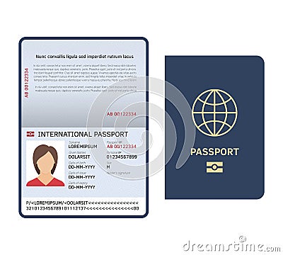 Passport document. Id international paper passport page with photo legal sample isolated vector template Vector Illustration