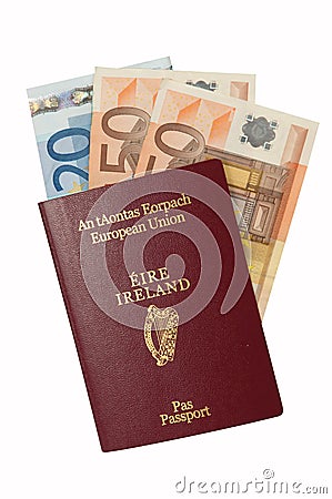 Passport with Euro cash Stock Photo