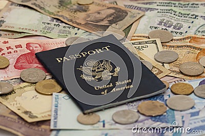 Passport with Foreign Money Stock Photo