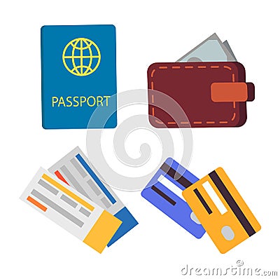 Passport and Globe Sign Set Vector Illustration Vector Illustration