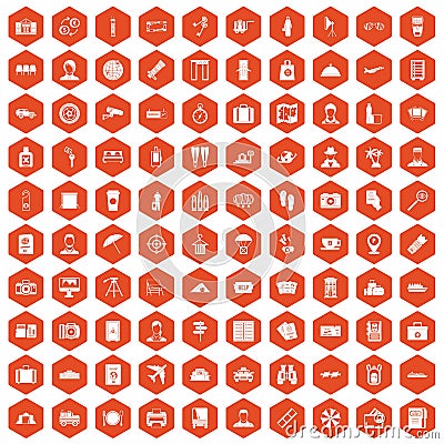 100 passport icons hexagon orange Vector Illustration